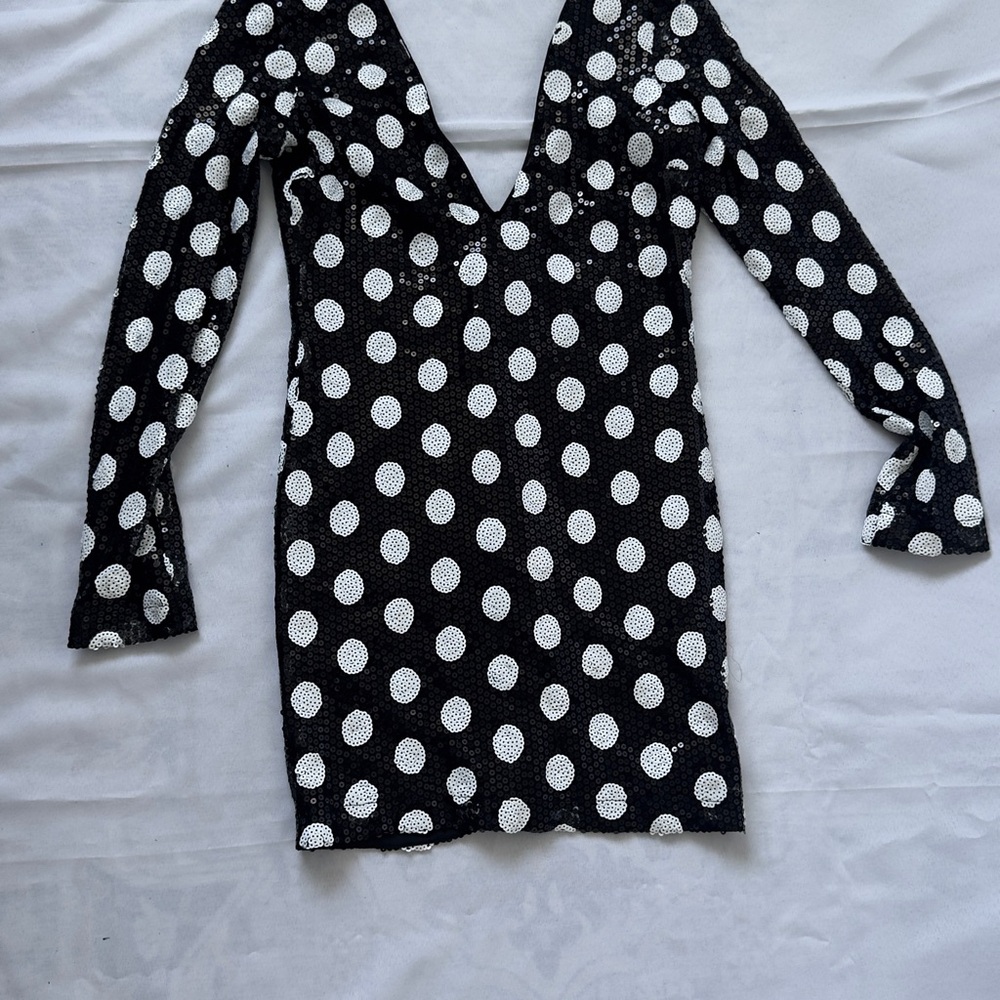 Nasty Gal Black and White Polka Dot Long Sleeve Dress